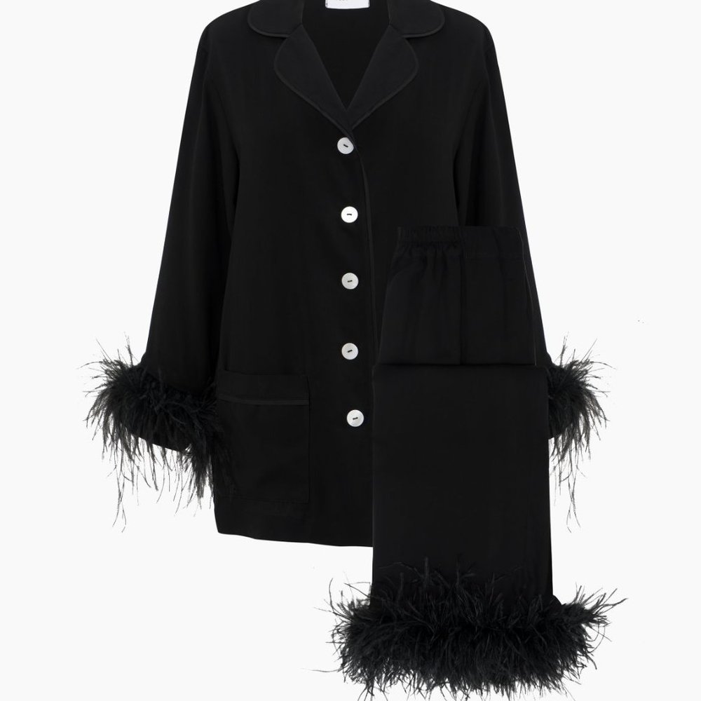 Sleeper Party Pajamas Set with Double Feathers in Black NWT